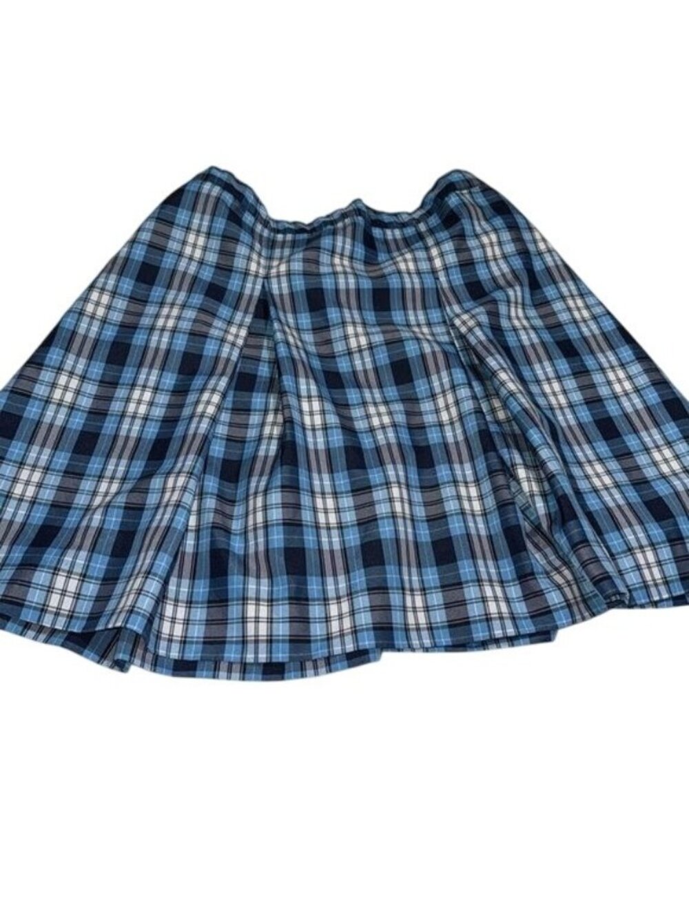Dennis Blue Plaid Junior Skirt Elastic Waist 100% Polyester Size J15